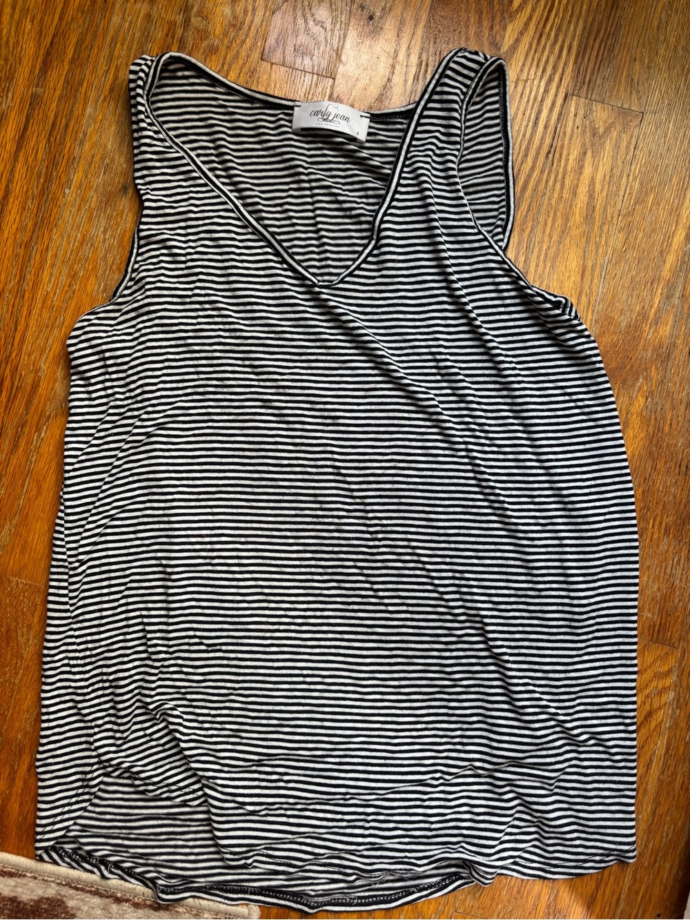Carly Jean Los Angeles Black & White Striped V-Neck Tank